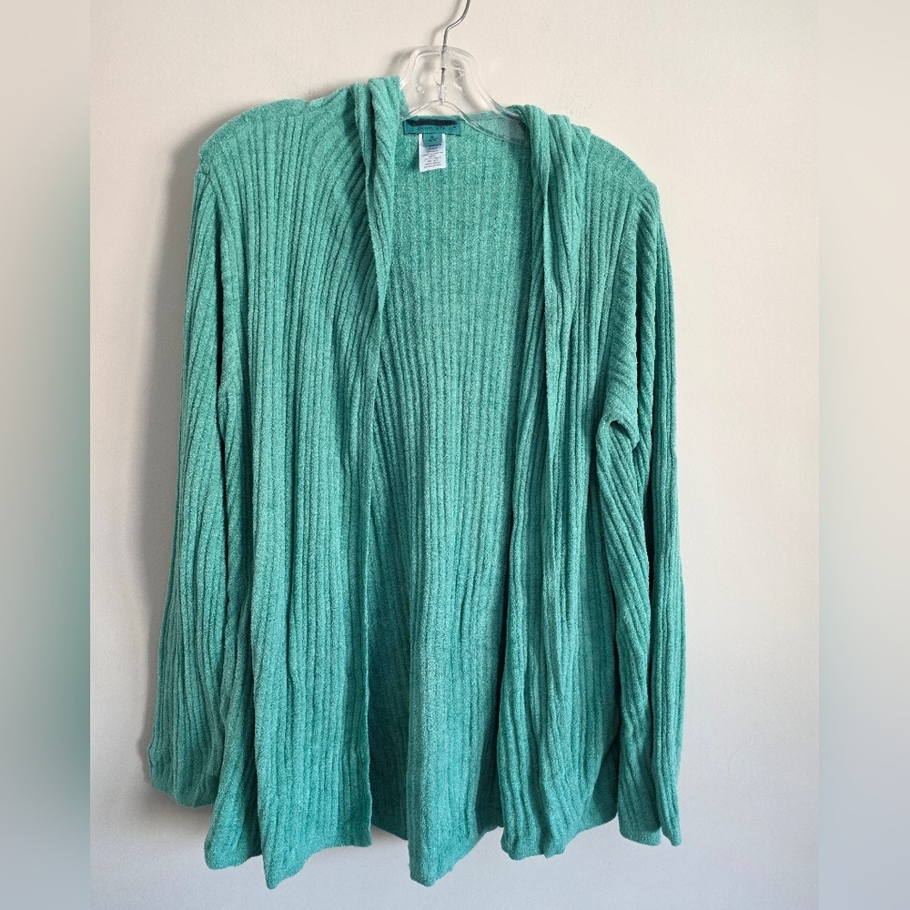 BAREFOOT DREAMS | CozyChic Ultra Lite Namaste Ribbed Hooded Cardigan Sz XL - Picture 2 of 5